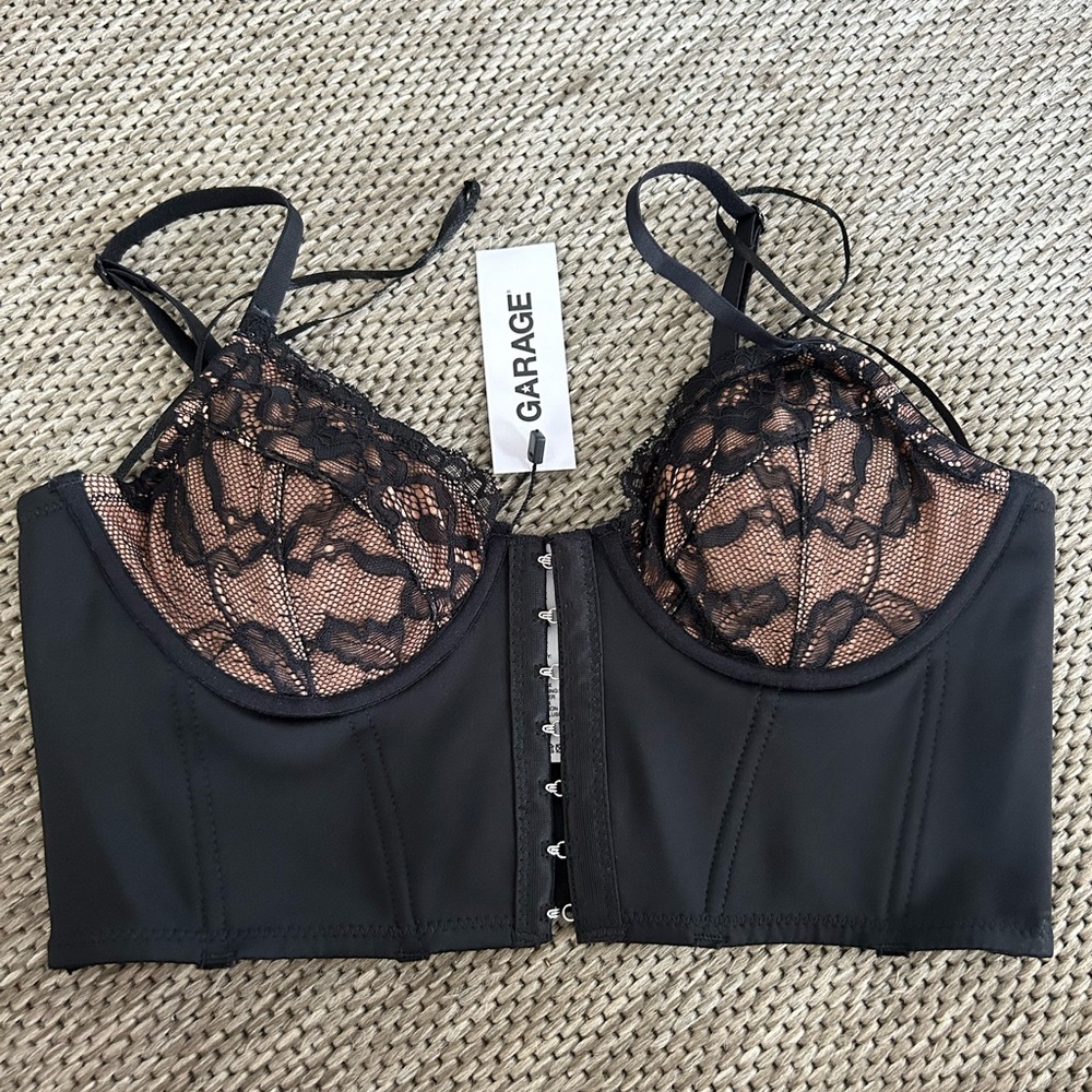 Garage Black/Lace Bustier/Corset Front Hook Crop Top